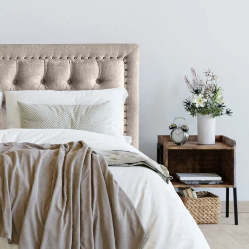 Respaldo de Cama Capitoné Frame Tachas Lino Beige