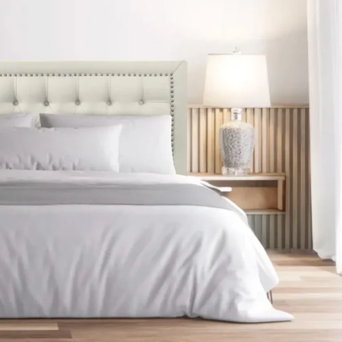 Respaldo de Cama Capitoné Frame Tachas Lino Crema