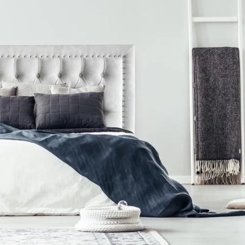 Respaldo de Cama Capitoné Frame Tachas Lino Crudo