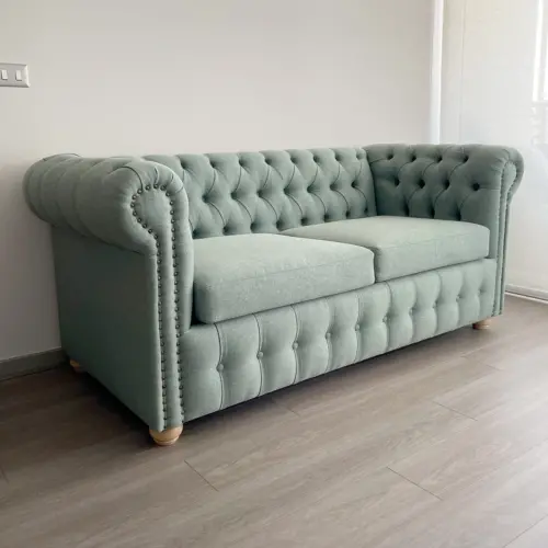 Sofá Chesterfield Lino Verde Jeans