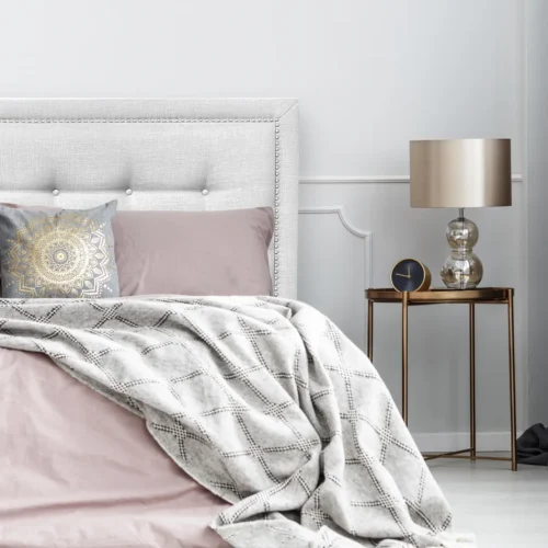 Respaldo de Cama Botoné Frame Tachas Lino Crudo