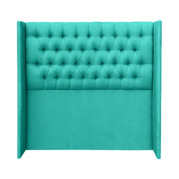 Respaldo de Cama Capitoné Wing Recto 2 Plazas Lino Turquesa