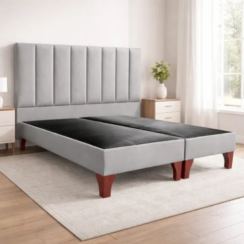 Respaldo Tubular + Base de Cama Europea Lino Gris Plata