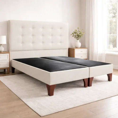 Respaldo Botoné Premium + Base de Cama Europea Lino Crudo