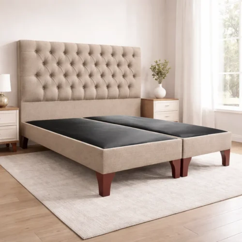 Respaldo Capitoné Premium + Base de Cama Europea Lino Beige