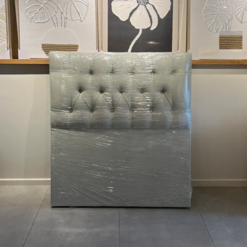 Respaldo Capitoné Premium 1.5 Plaza Lino Crudo Grisáceo Cyber