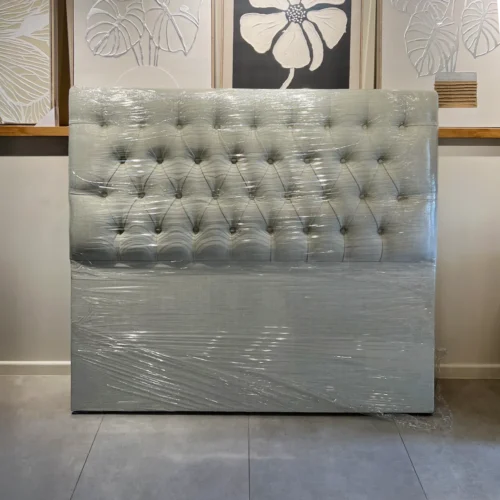 Respaldo Capitoné Premium 2 Plazas Lino Crudo Grisáceo Cyber
