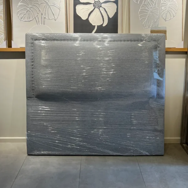 Respaldo Flat Frame Tachas 2 Plazas Lino Gris Plata Cyber