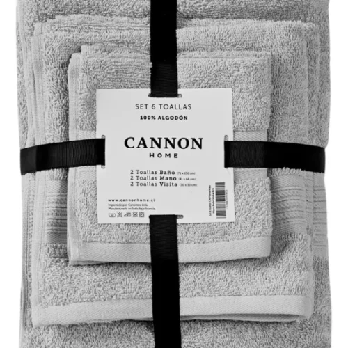 Set 6 Toallas 100% Algodón Baño Mano Visita Lisa Gris Cannon Home