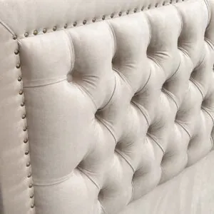Respaldo de Cama Capitoné Frame Tachas Felpa Beige