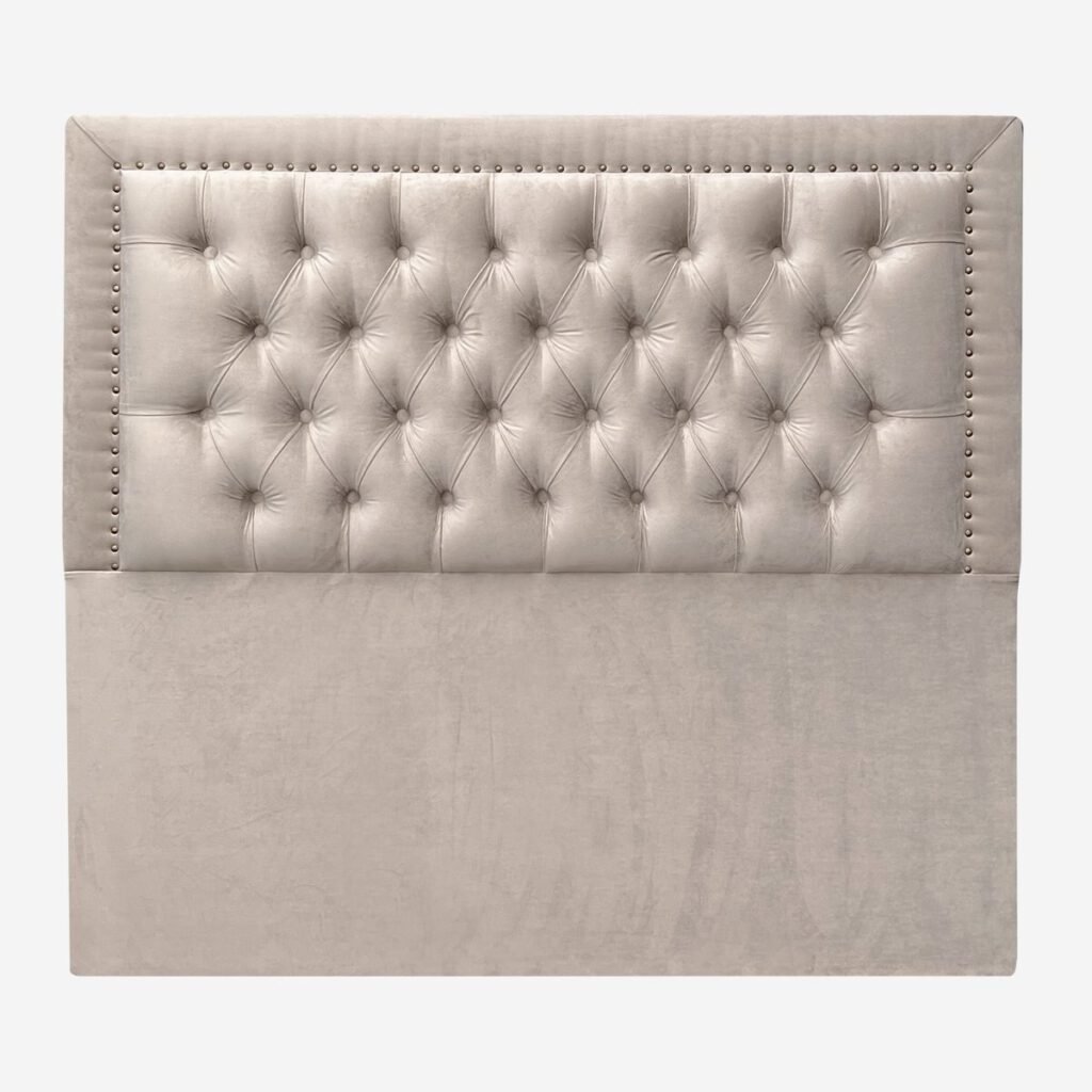 Respaldo de Cama Capitoné Frame Tachas Felpa Beige