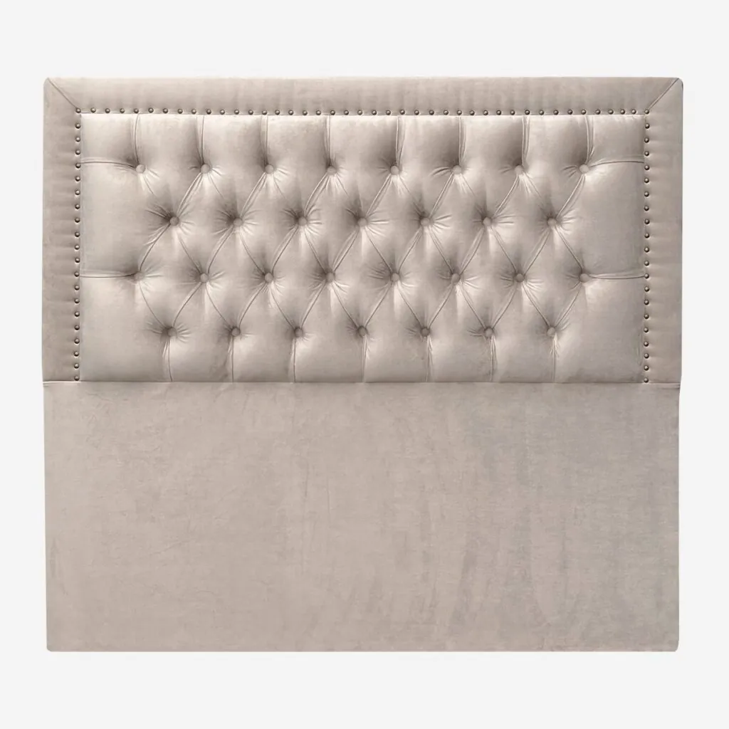Respaldo de Cama Capitoné Frame Tachas Felpa Beige