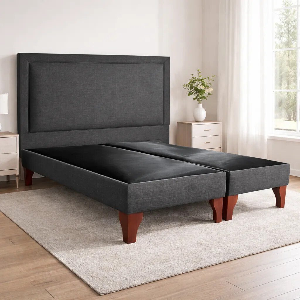 Respaldo Flat Frame + Base de Cama Europea Lino Grafito