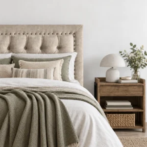 Respaldo de Cama Capitoné Frame Tachas Lino Beige