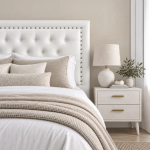 Respaldo de Cama Capitoné Frame Tachas Ecocuero Blanco