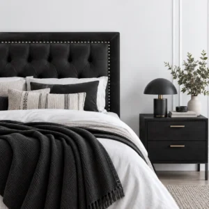 Respaldo de Cama Capitoné Frame Tachas Felpa Negro