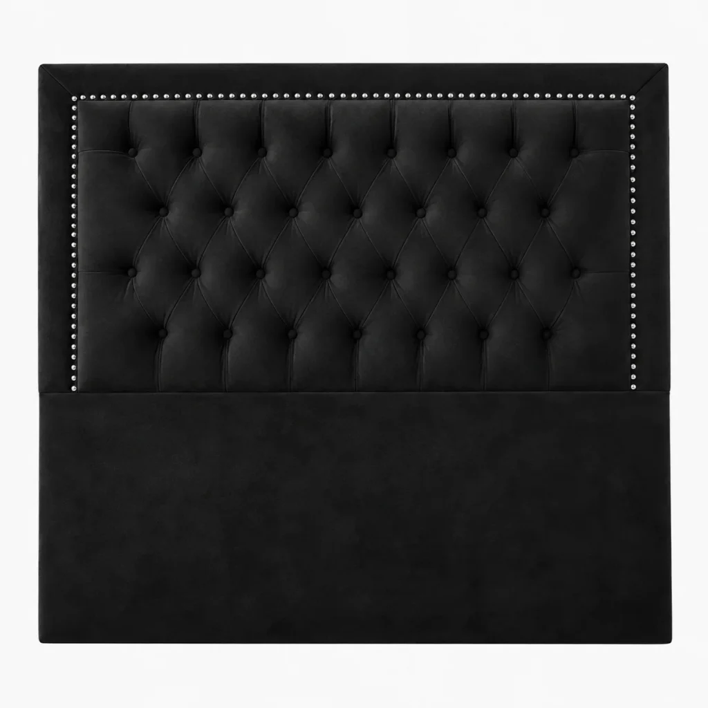 Respaldo de Cama Capitoné Frame Tachas Felpa Negro