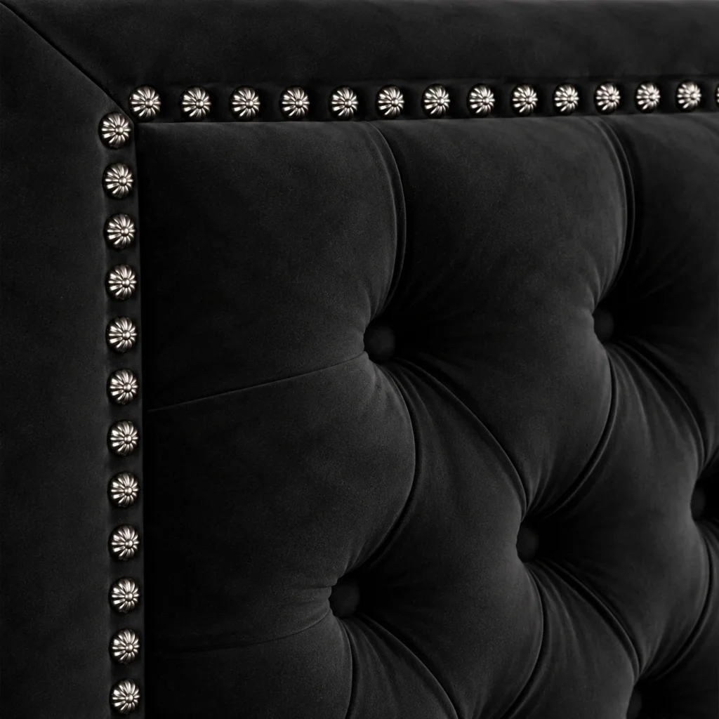Respaldo de Cama Capitoné Frame Tachas Felpa Negro