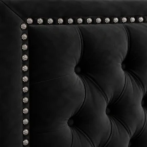 Respaldo de Cama Capitoné Frame Tachas Felpa Negro