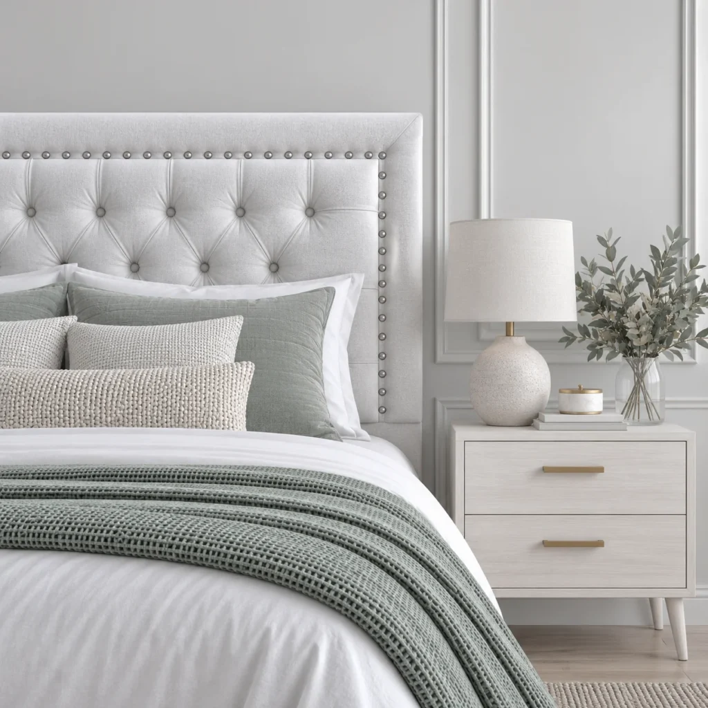 Respaldo de Cama Capitoné Frame Tachas Felpa Crudo