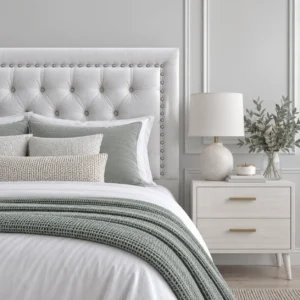 Respaldo de Cama Capitoné Frame Tachas Felpa Crudo