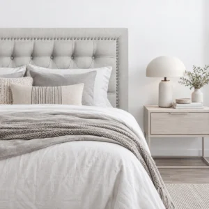 Respaldo de Cama Capitoné Frame Tachas Lino Gris Plata