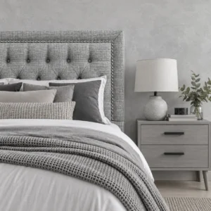 Respaldo de Cama Capitoné Frame Tachas Lino Gris Bariloche