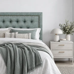 Respaldo de Cama Capitoné Frame Tachas Lino Verde Jeans