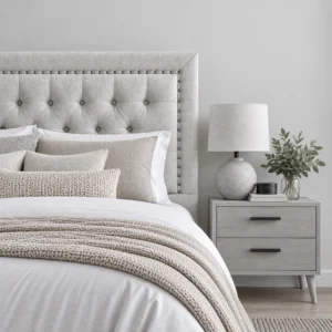Respaldo de Cama Capitoné Frame Tachas Lino Crudo