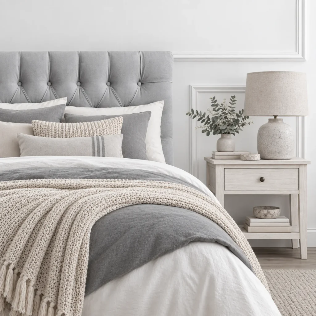 Respaldo de Cama Capitoné Premium Felpa Gris Plata