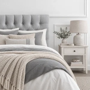 Respaldo Capitoné Premium Felpa Gris Plata King