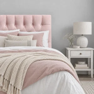 Respaldo de Cama Capitoné Premium Felpa Rosado Claro