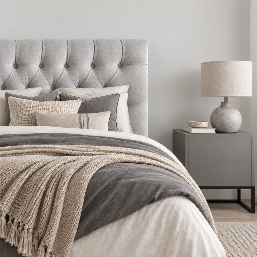Respaldo Capitoné Premium King Lino Gris Plata