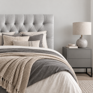 Respaldo Capitoné Premium King Lino Gris Plata