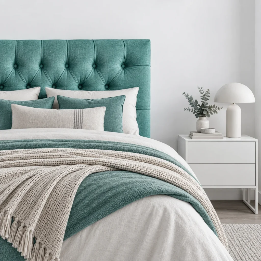 Respaldo de Cama Capitoné Premium Lino Turquesa