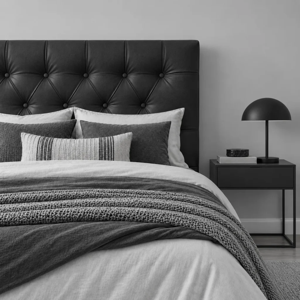 Respaldo de Cama Capitoné Premium Ecocuero Negro