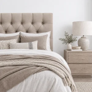 Respaldo de Cama Capitoné Premium Felpa Beige