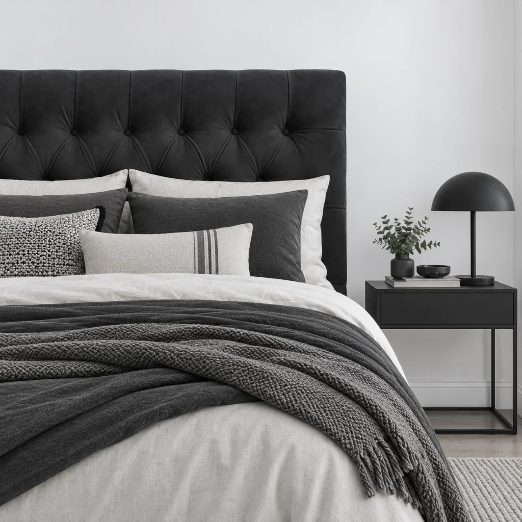Respaldo de Cama Capitoné Premium Felpa Negro
