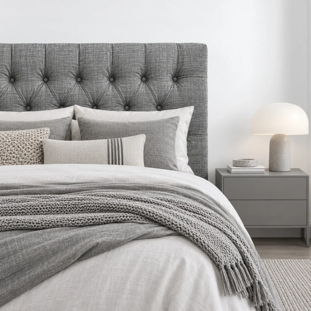 Respaldo de Cama Capitoné Premium Lino Gris Bariloche