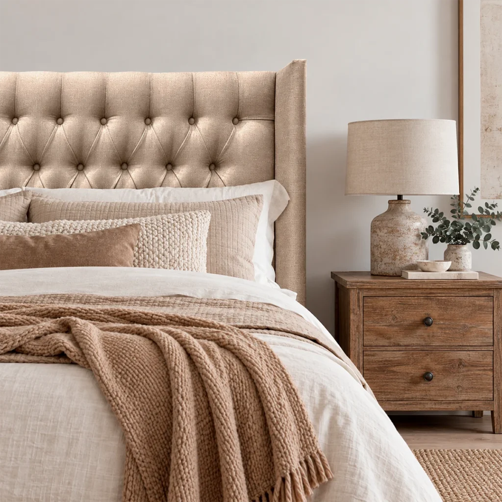 Respaldo de Cama Capitoné Wing Recto Lino Beige