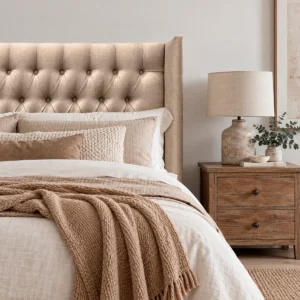 Respaldo de Cama Capitoné Wing Recto Lino Beige