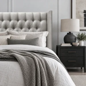 Respaldo de Cama Capitoné Wing Recto Lino Gris Plata