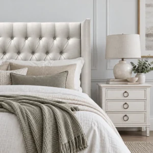 Respaldo de Cama Capitoné Wing Recto Lino Crudo
