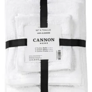 Set 6 Toallas 100% Algodón Baño Mano Visita Lisa Blanca Cannon Home