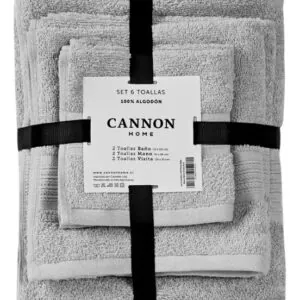 Set 6 Toallas 100% Algodón Baño Mano Visita Lisa Gris Cannon Home