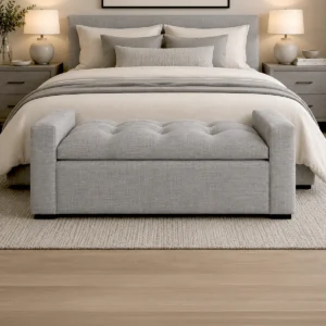 Banqueta Bául Milano Lino Gris Plata