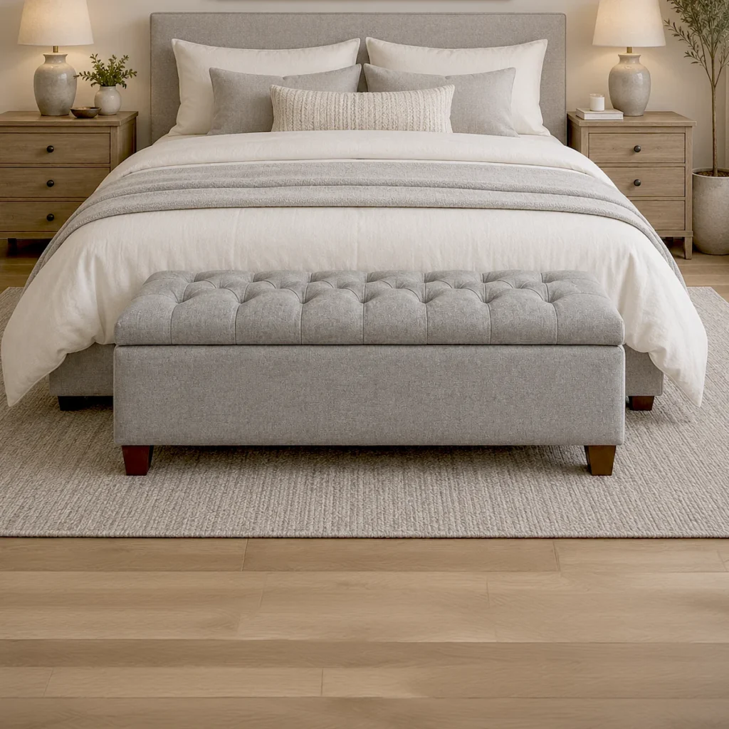 Banqueta Baúl Praga Lino Gris Plata