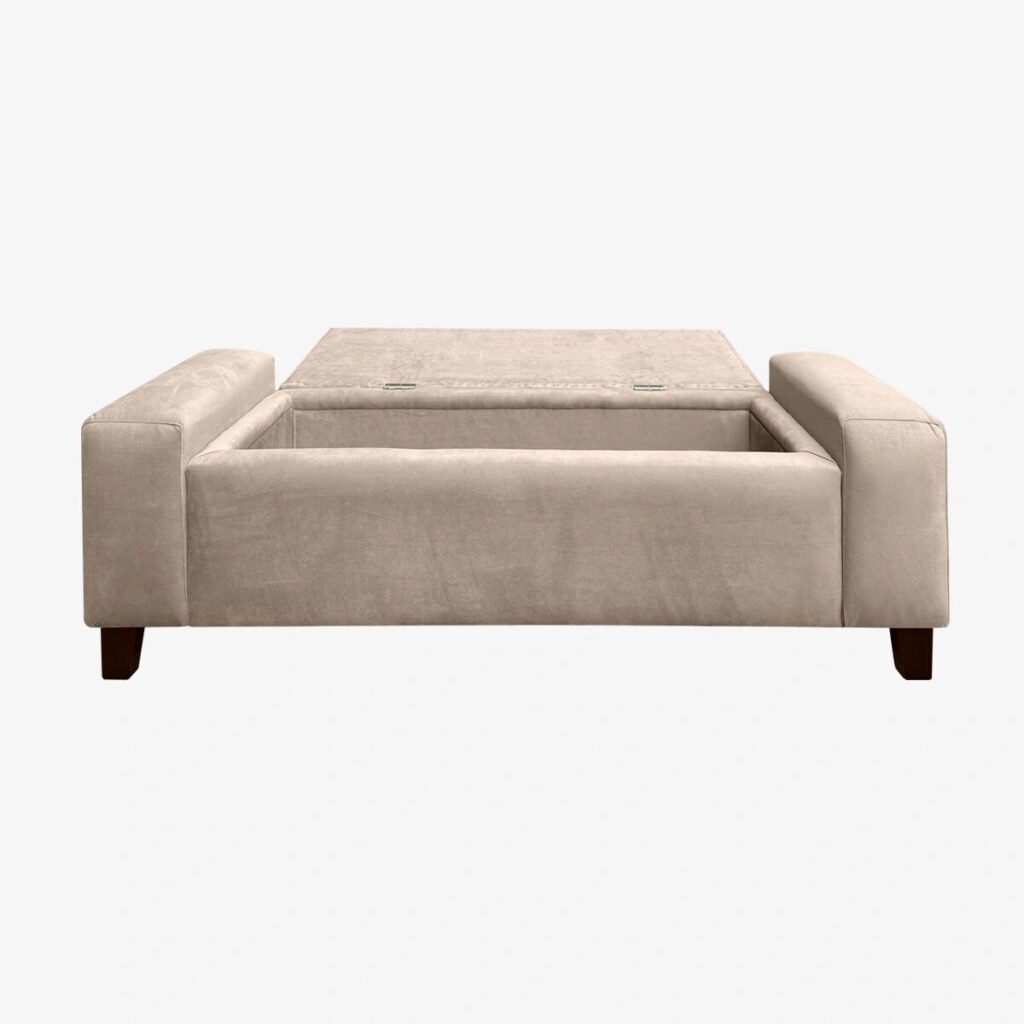 Banqueta Bául Tubular Felpa Beige