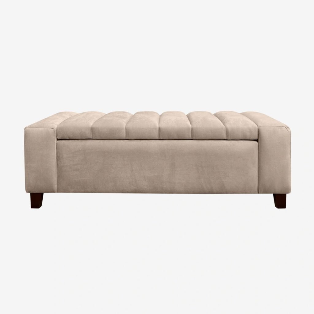 Banqueta Bául Tubular Felpa Beige