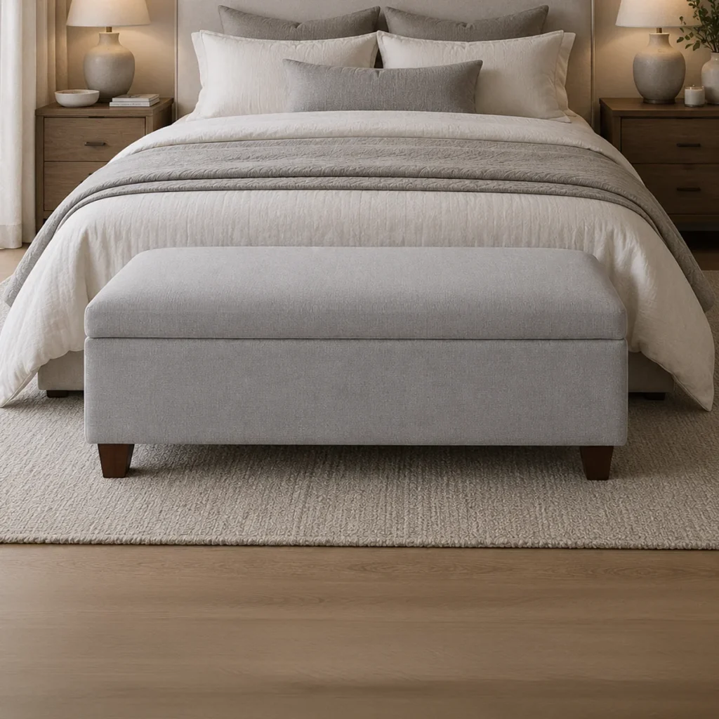 Banqueta Baúl Flat Lino Gris Plata